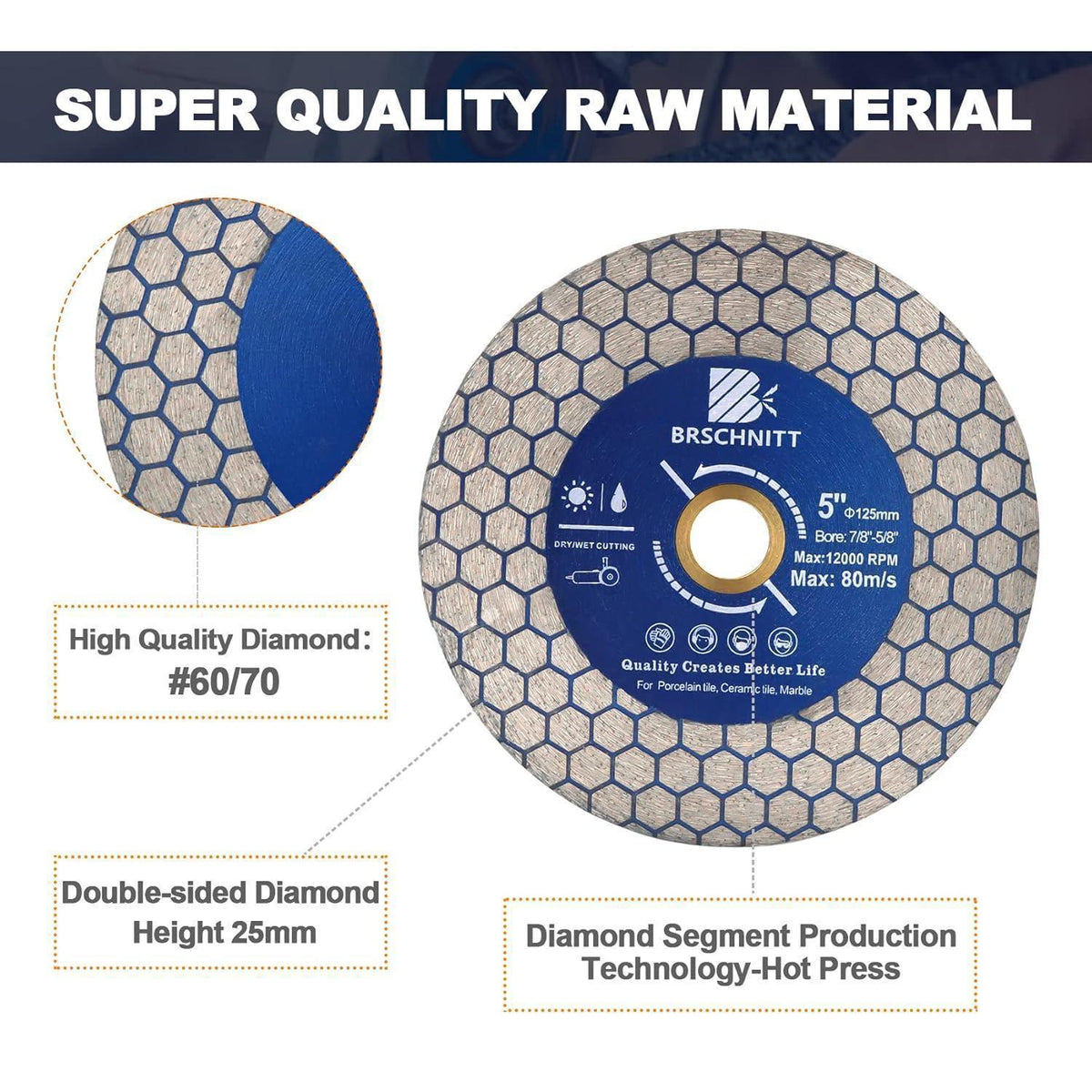 Diamant Trennscheibe 125mm doppelseitig, 5 Stück