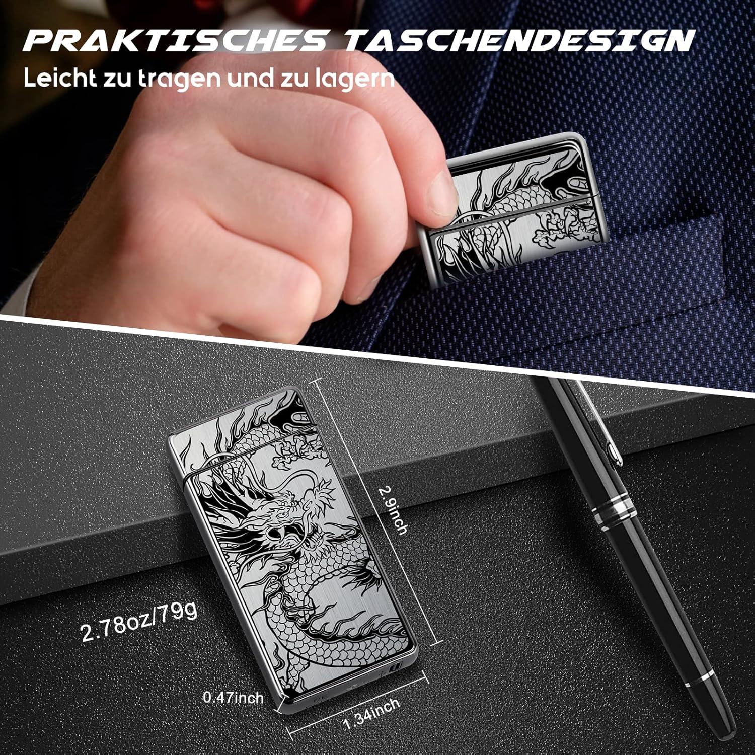 Elektrisches Feuerzeug USB Aufladbar Drachenmuster Winddicht
