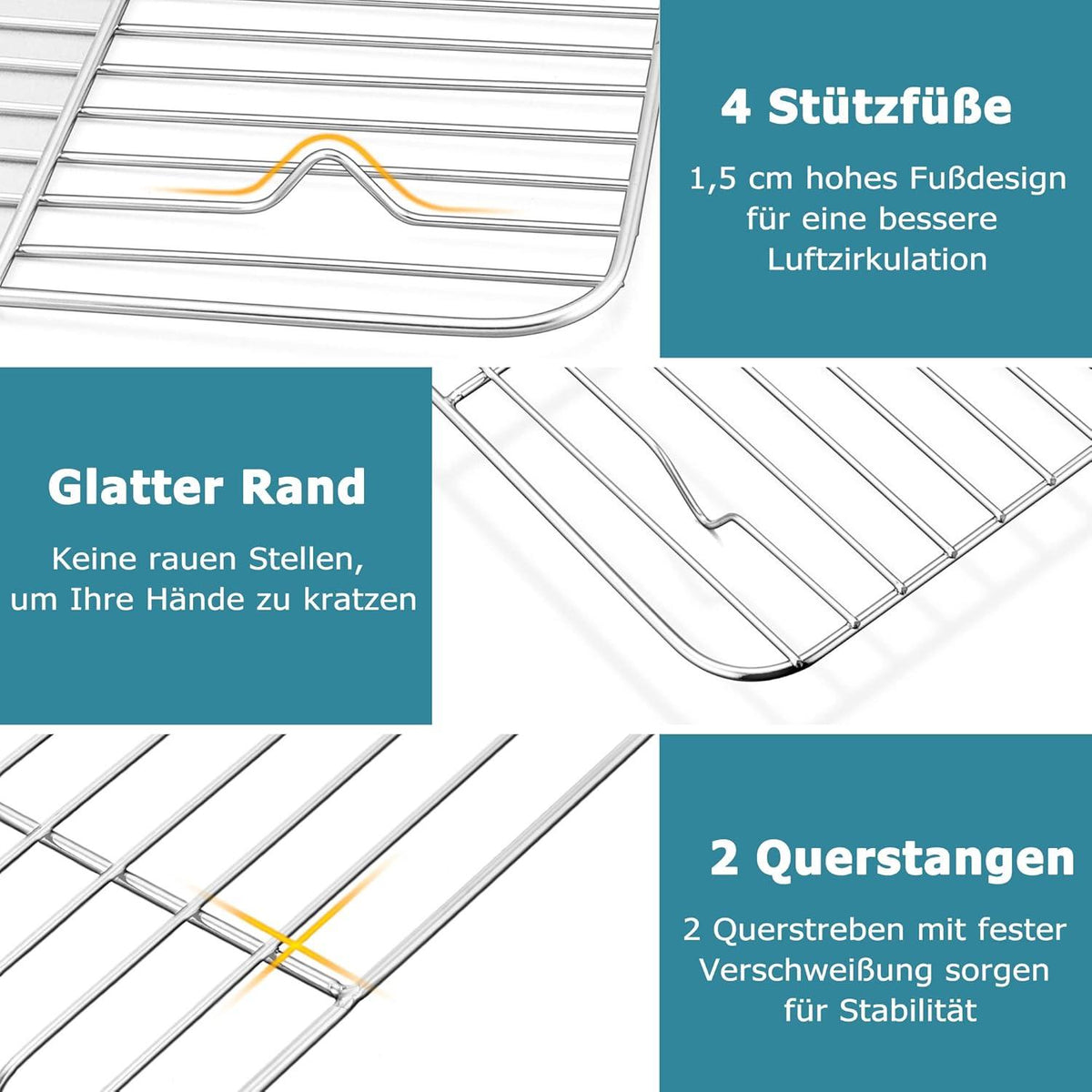 Edelstahl Abkühlgitter 2er-Set rechteckig Backgitter 29,5 x 23 x 1,5cm Silber