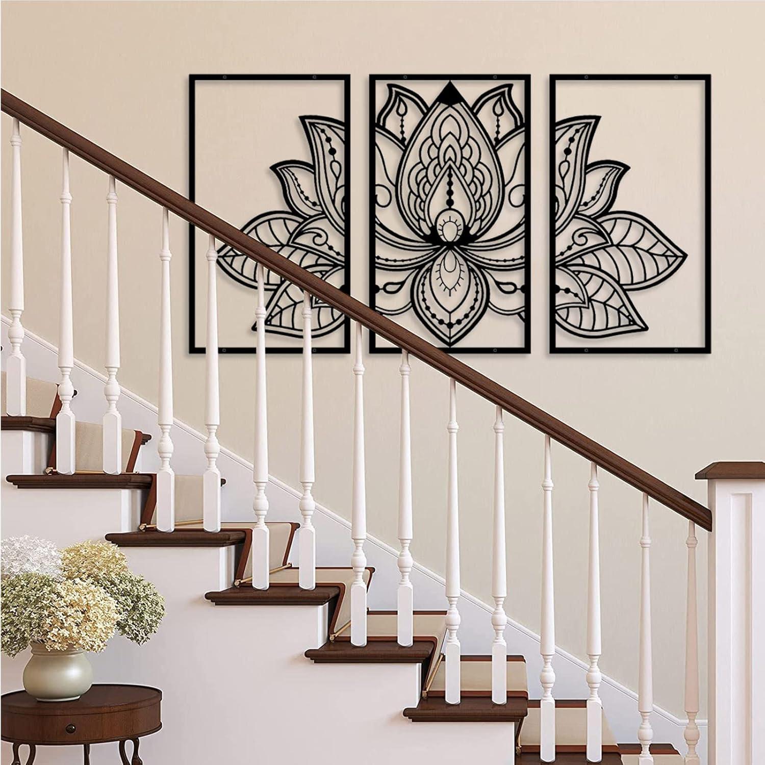 Lotus Blume Metall Wanddeko Set 3-teilig Wohnzimmer Schlafzimmer Büro Yoga