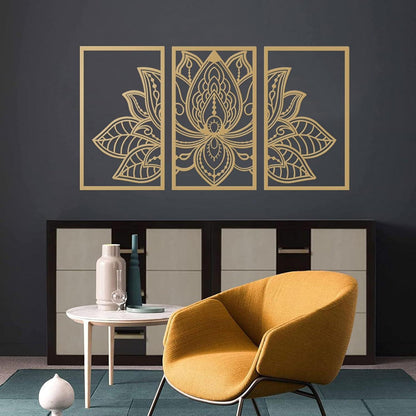 Lotus Blume Metall Wanddeko 3-teilig gold 110cm x 56cm Feng