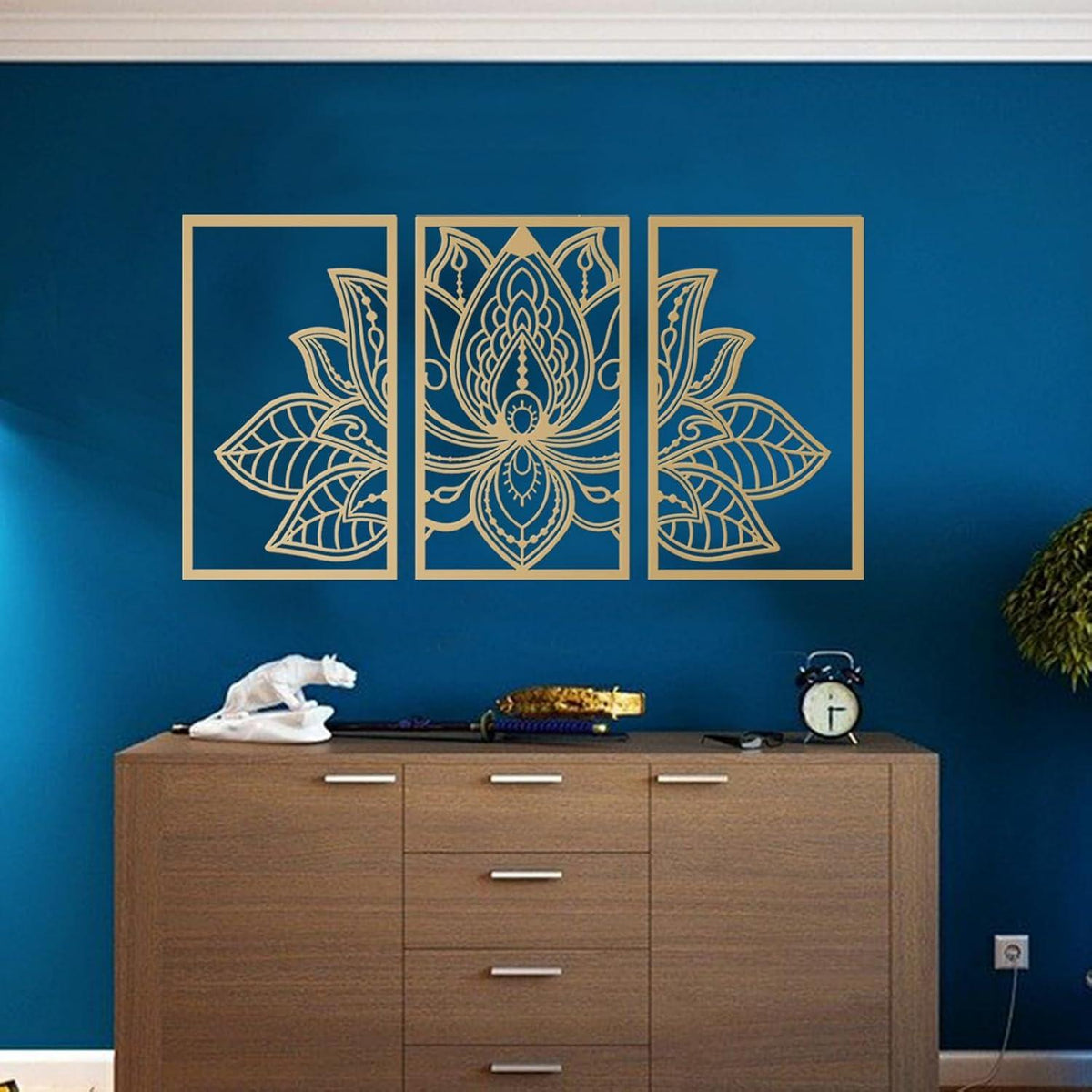 Lotus-Blume Metall-Wanddeko 3-teiliges Set Gold 110cm x 56cm