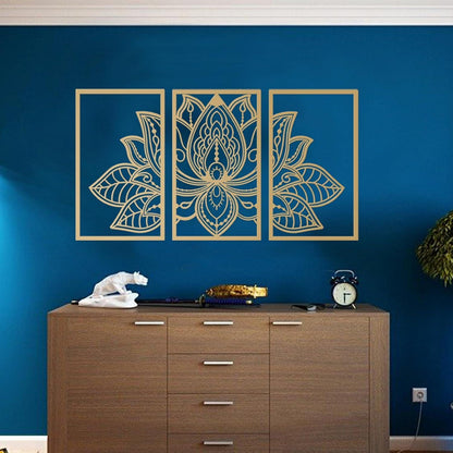 Lotus-Blume Metall-Wanddeko 3-teiliges Set Gold 110cm x 56cm