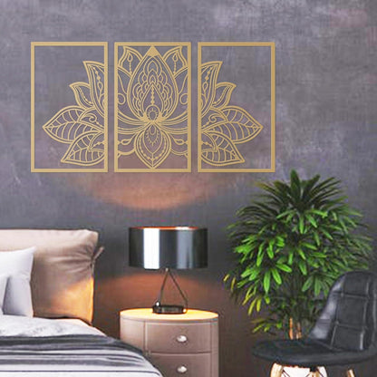 Lotus Blume Metall Wanddeko 3-teilig Wohnzimmer Schlafzimmer Büro Yoga 110cm