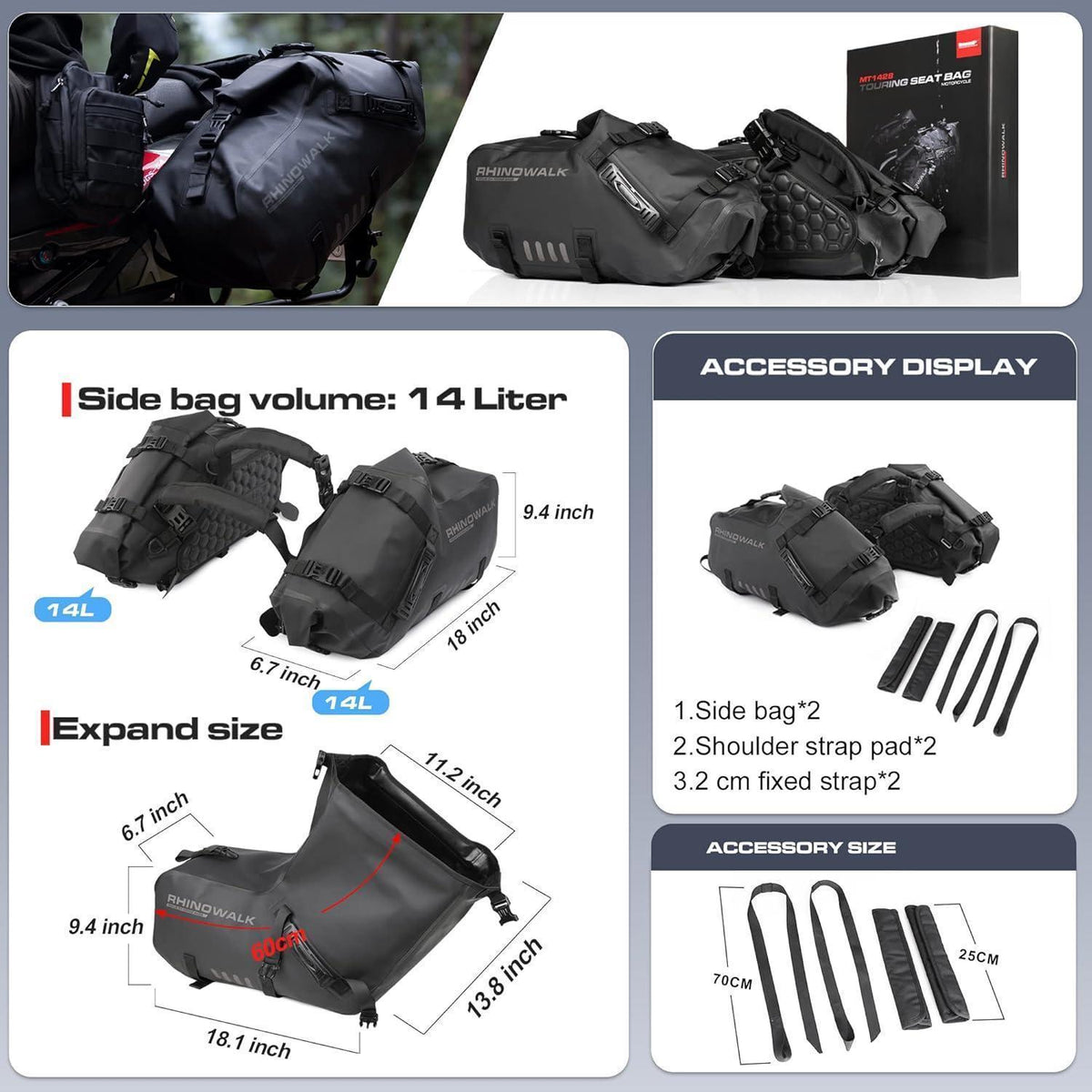 Motorrad Satteltasche 28L Wasserdicht mit Schultergurt Schwarz