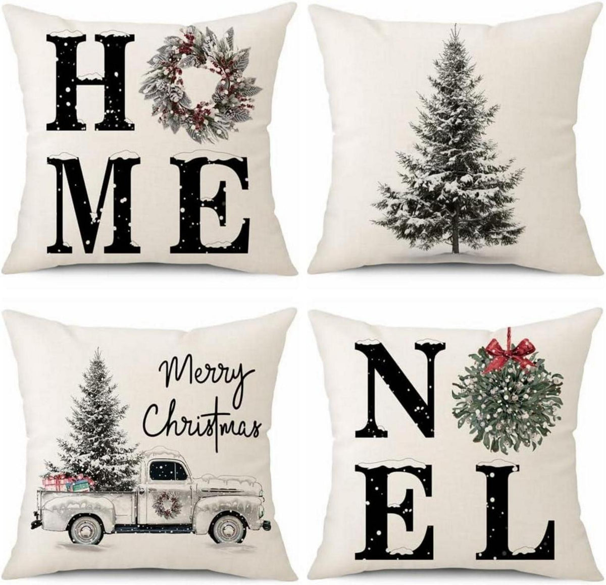 Weihnachten Kissenbezüge Deko Set Leinen Zierkissenhüllen 50x50 cm