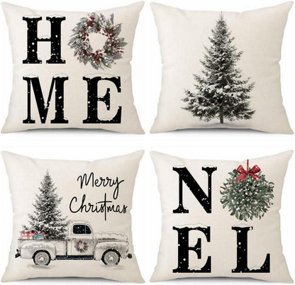 Weihnachten Kissenbezüge Deko Set Leinen Zierkissenhüllen 50x50 cm
