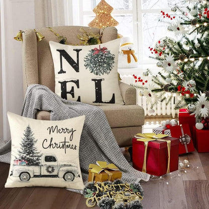 Weihnachten Kissenbezüge Deko Set Leinen Zierkissenhüllen 50x50 cm