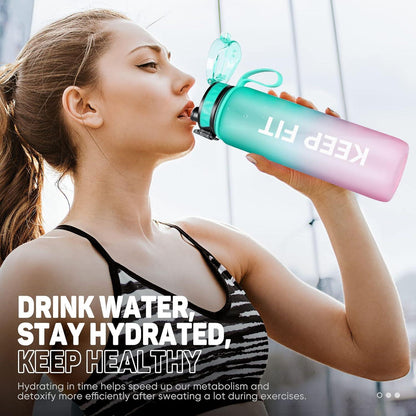 Trinkflasche 1L Sport Wasserflasche BPA Frei rutschfest Gym Outdoor Schule