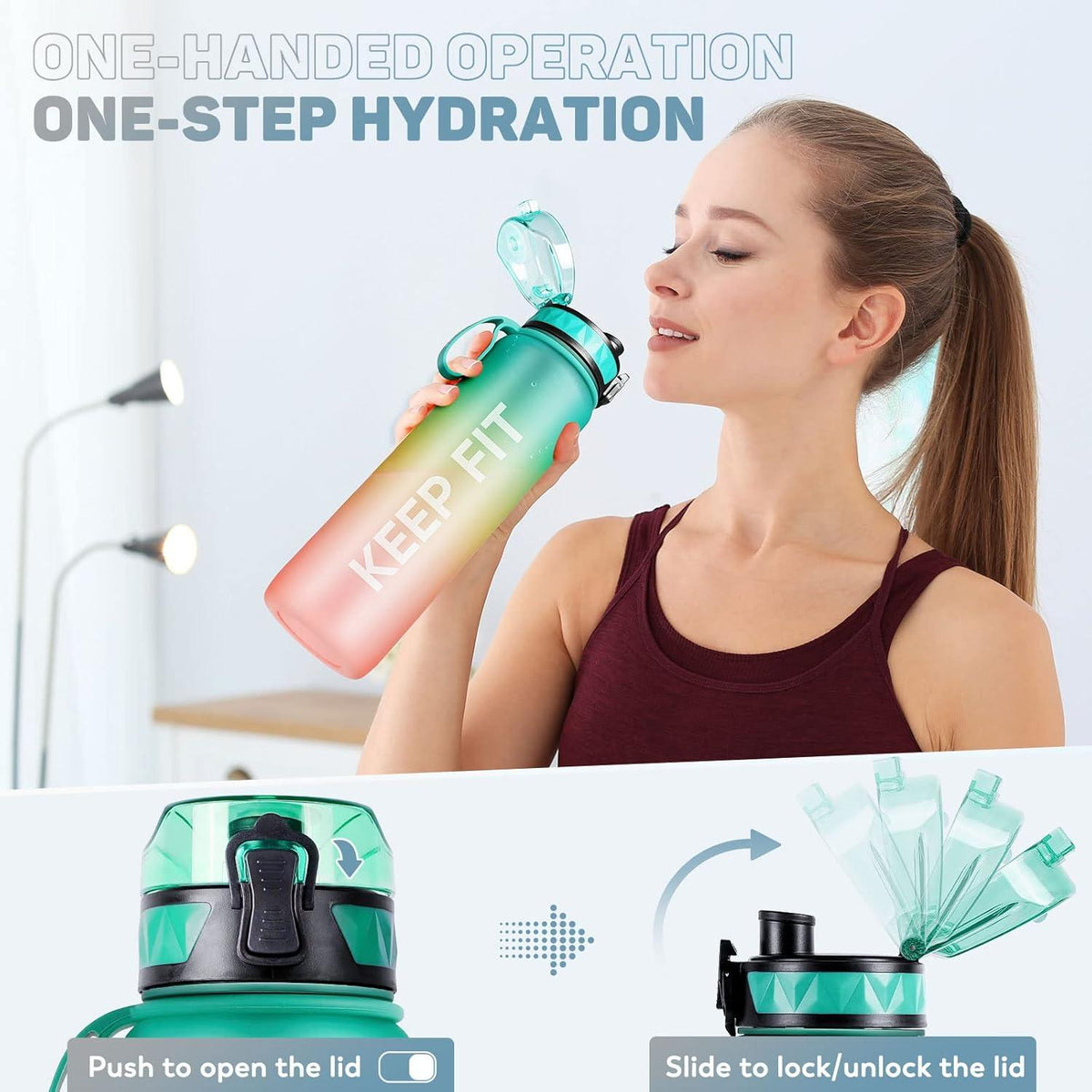 FULDENT Trinkflasche 1L Sport Wasserflasche rutschfest Gummi Grip BPA frei Outdoor Gym