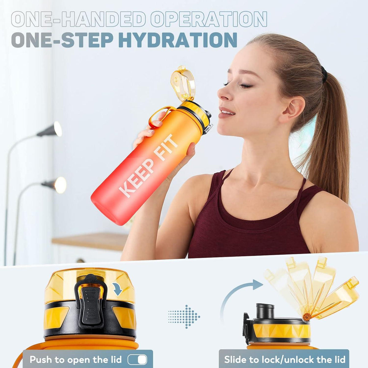 Trinkflasche 1L Sport Wasserflasche BPA Frei Orange Rot EEP_ENUM_VALUE_SEPARATOR Geeignet für Fahrrad Outdoor Schule Gym