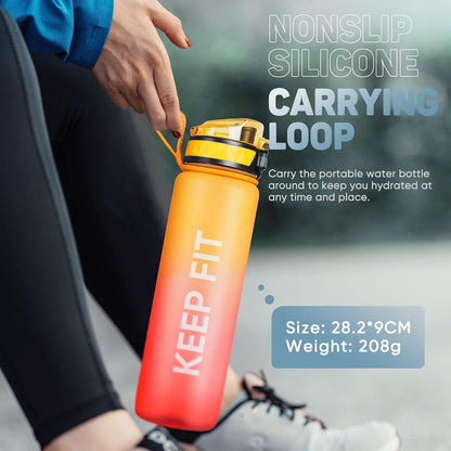 Trinkflasche 1L Sport Wasserflasche BPA Frei Gummi Grip Orange Rot