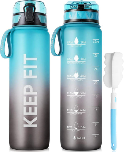 Trinkflasche 1L BPA Frei rutschfest Gummi Grip Blau-grau