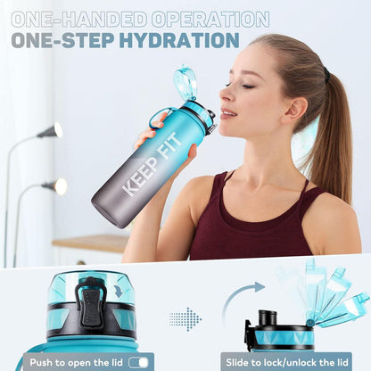 FULDENT 1L Sport Trinkflasche BPA-frei mit Gummi Grip Blau-grau