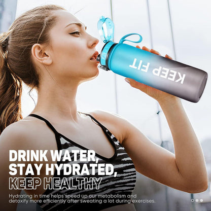 Sport Trinkflasche 1L BPA Frei rutschfest Gummi Grip Blau Grau