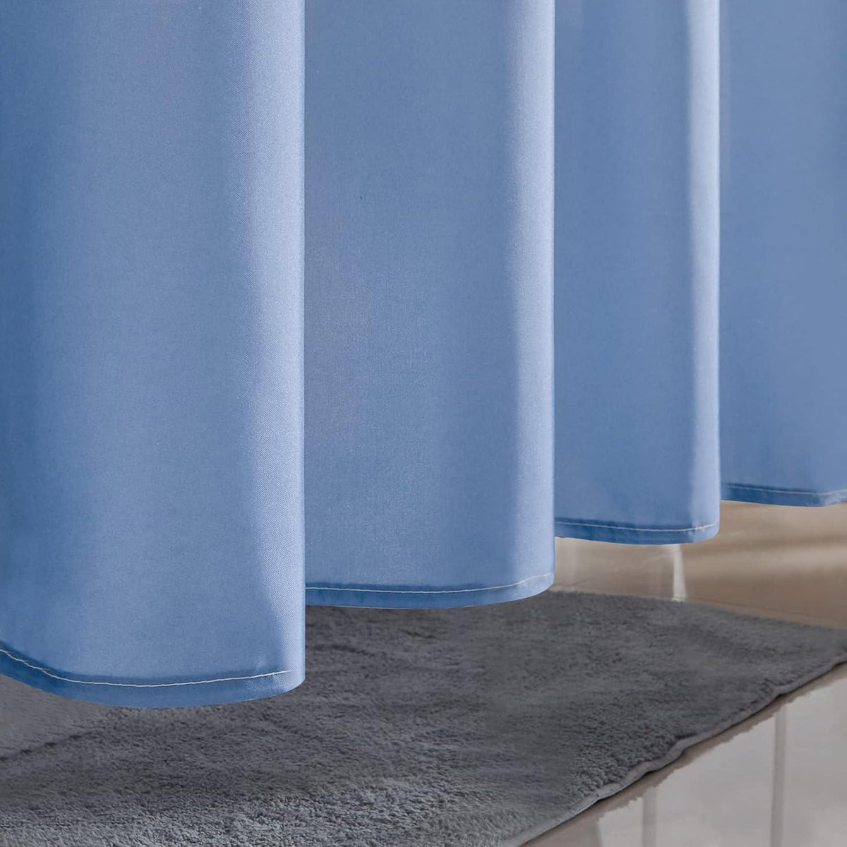 Duschvorhang Anti-schimmel 100x200cm Stoff Weiß Hellblau wasserabweisend Waschbar