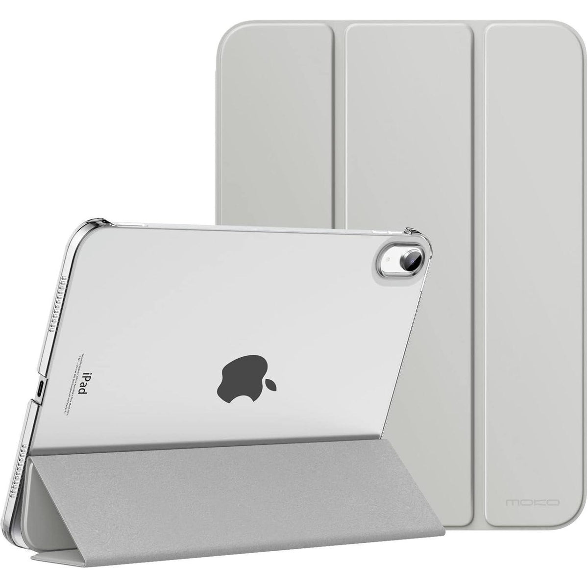 Schlanke iPad Hülle mit Ständer, transparent, Silber