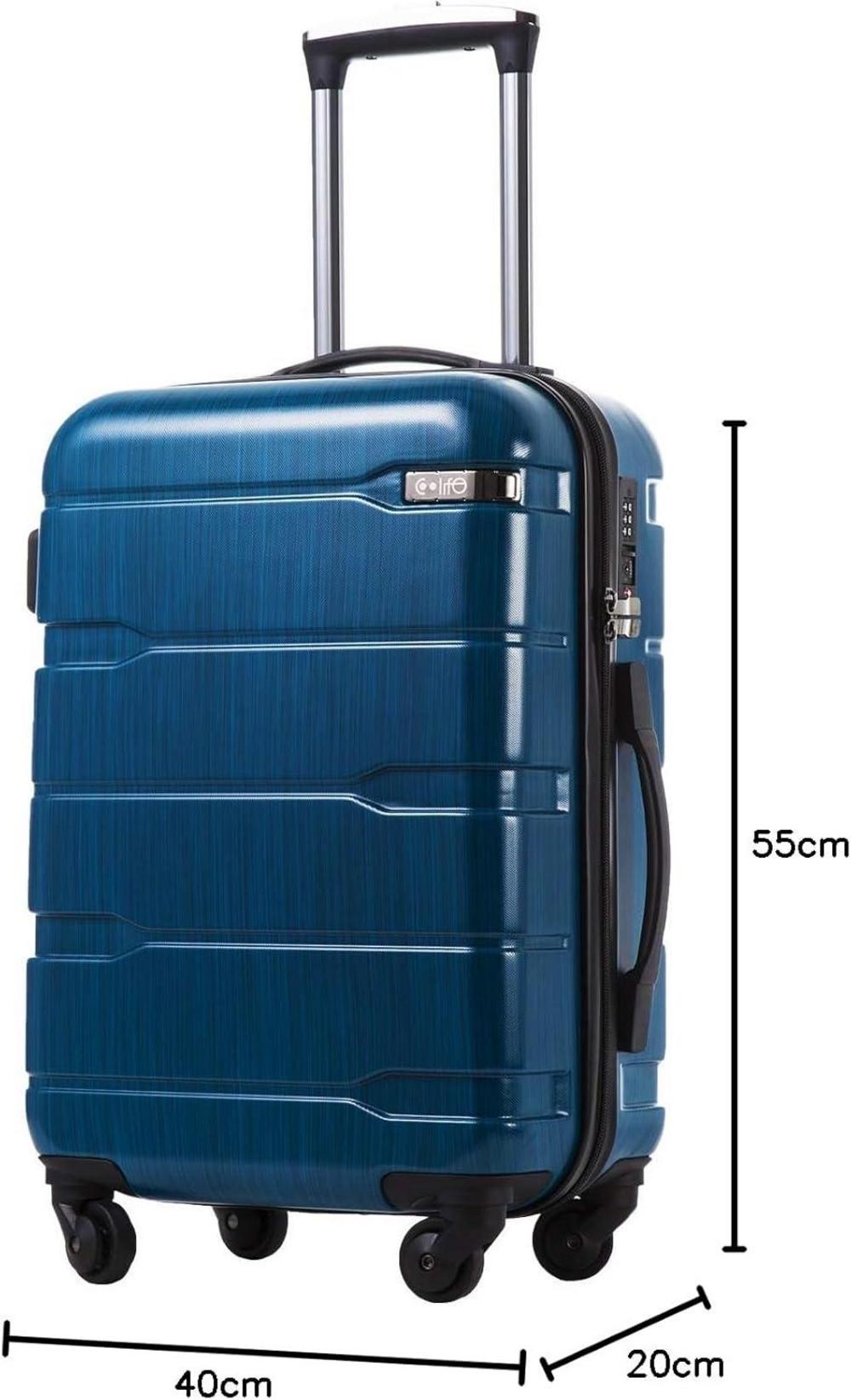 COOLIFE Hartschalen-Koffer Blau 4 Rollen TSA-Schloss PC Material