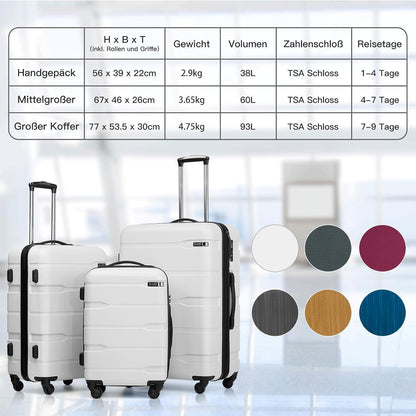 COOLIFE Hartschalen-Koffer 3tlg Set Weiß Rollkoffer
