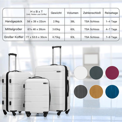 Hartschalen-Koffer Rollkoffer Reisekoffer, PC Material, TSA-Schloss, 4