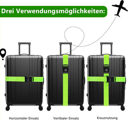 2er Set Koffergurt grün 200 cm verstellbar mit Zahlenschloss