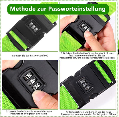 2er Set Koffergurt Gepäckband Verstellbar Zahlenschloss 200cm Grün
