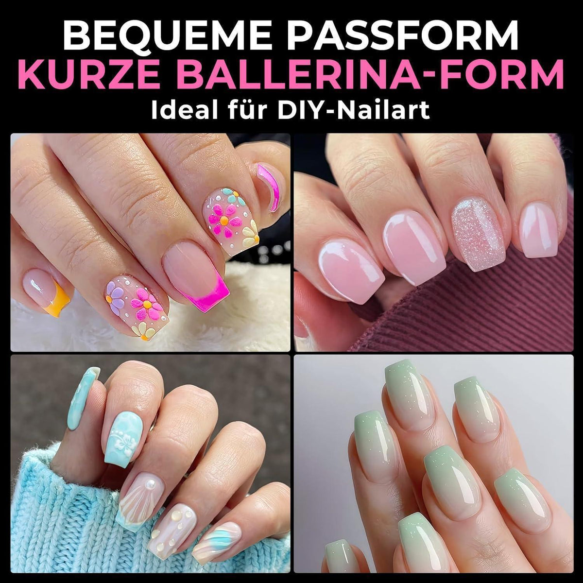 Kurze Ballerina Nagelspitzen 216 Stück – Vollabdeckung Gel Nägel