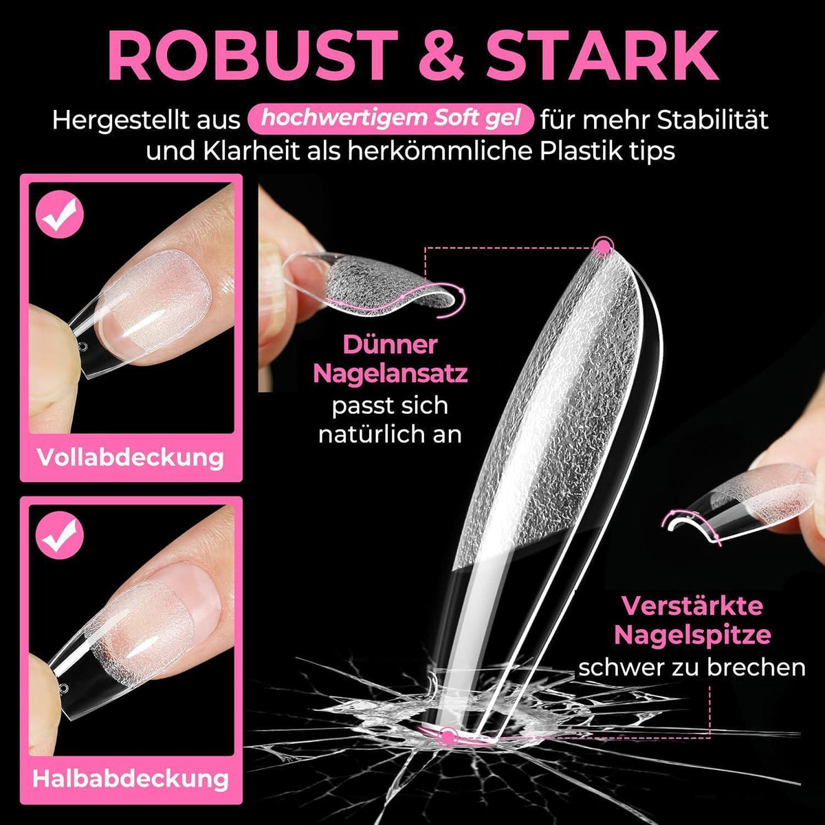 Kurze Ballerina Nagelspitzen 216 Stück – Vollabdeckung Gel Nägel