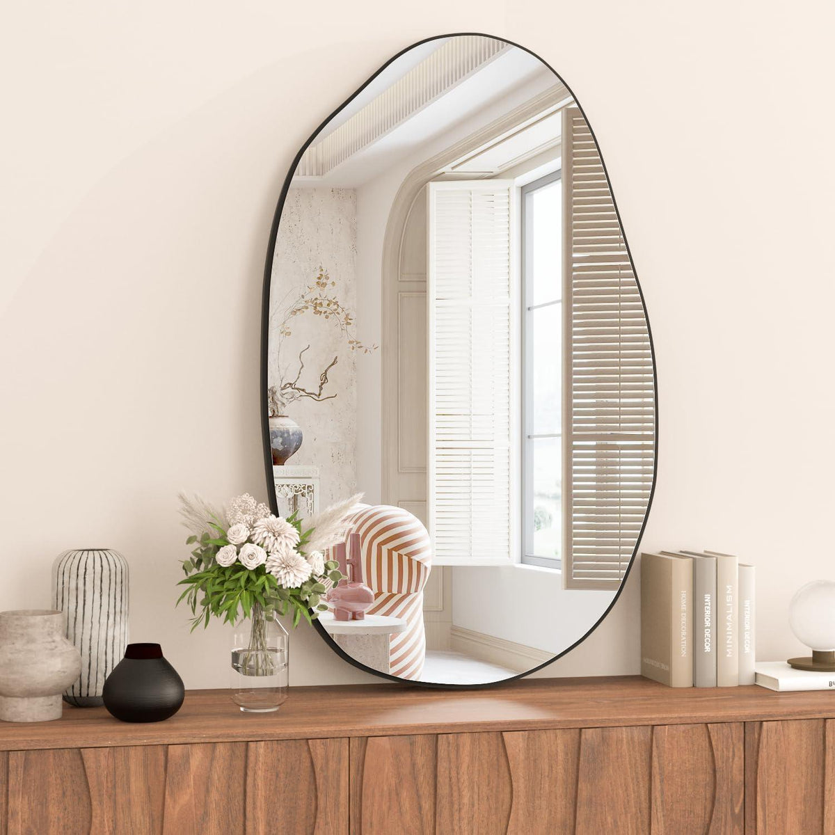 Asymmetrischer Wandspiegel Schwarz – 85x52 cm Modernes Design
