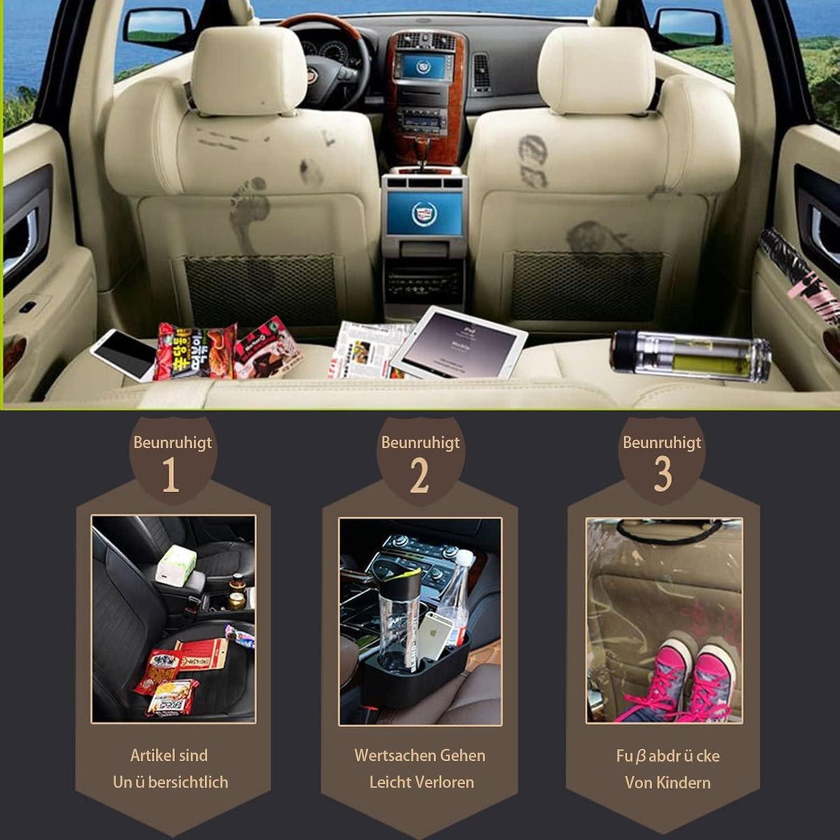 2er Set Autositz Organizer Filz Aufbewahrungstasche Dunkelgrau Auto Rücksitztasche Gadget Camping Zubehör