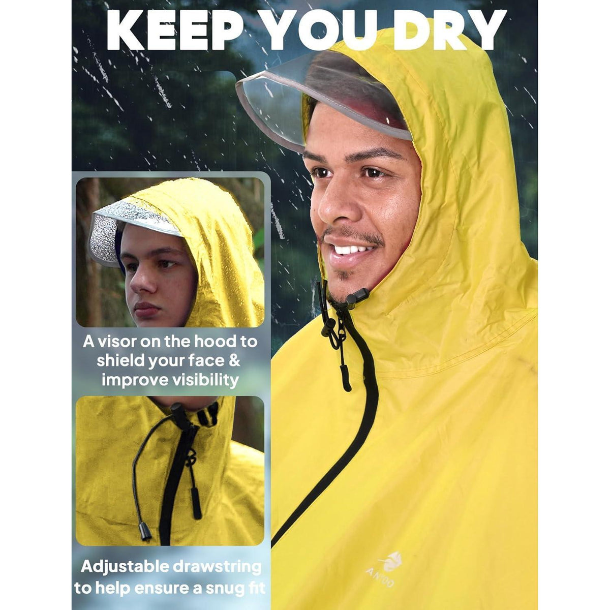 Wasserdichter Fahrrad-Regenponcho mit Kapuze, Gelb