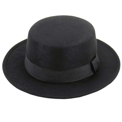 Wollmischung Fedora Hut, Breite Krempe, Schwarz