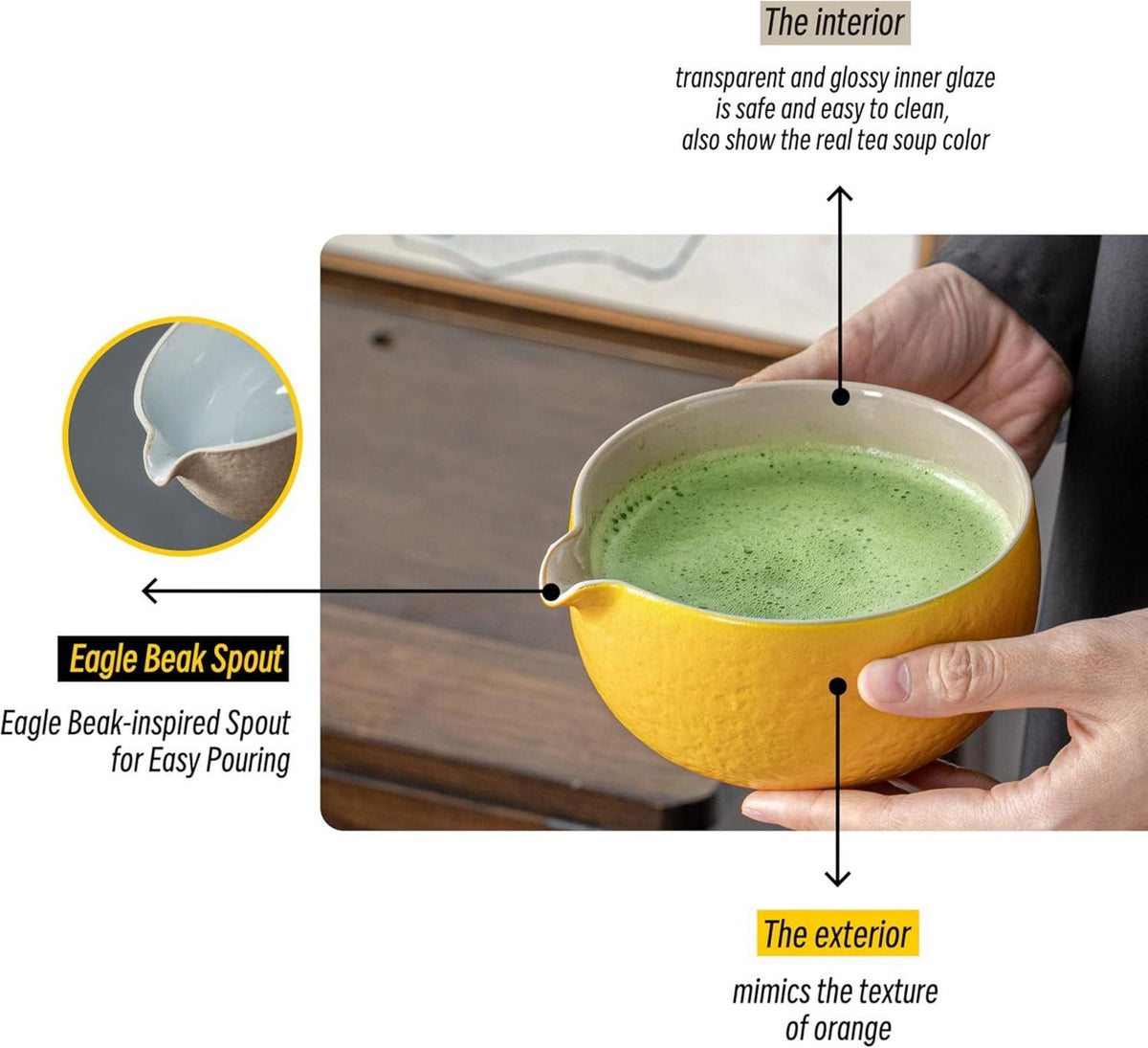 Matcha Schale 510ml Naturstein Mandarine-Gelb mit