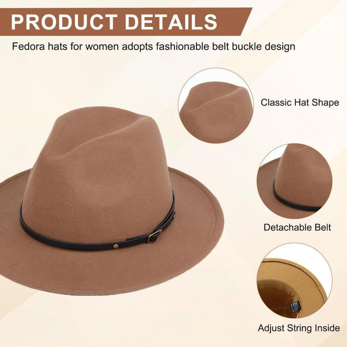 Fedora Hut mit Gürtelschnalle – Klassischer Filzhut Khaki
