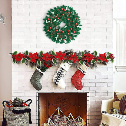 250cm Rote Blumen Girlande Weihnachten mit Beeren & Blättern