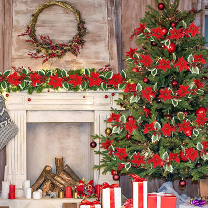 250cm Rote Blumen Girlande Weihnachten mit Beeren & Blättern