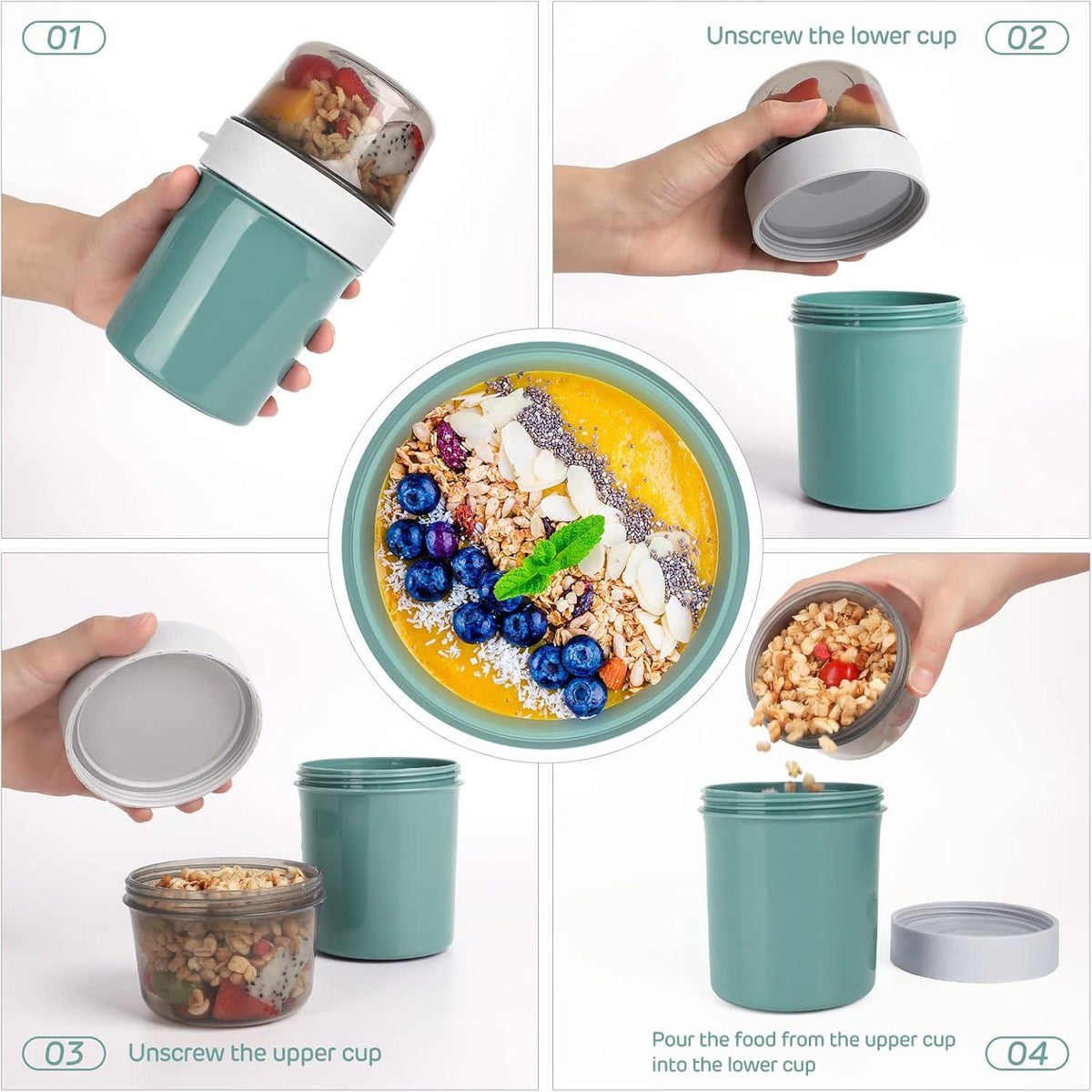 Praktischer Müslibecher to Go Joghurtbecher 560ml+310ml Müsli Becher Lunchpot