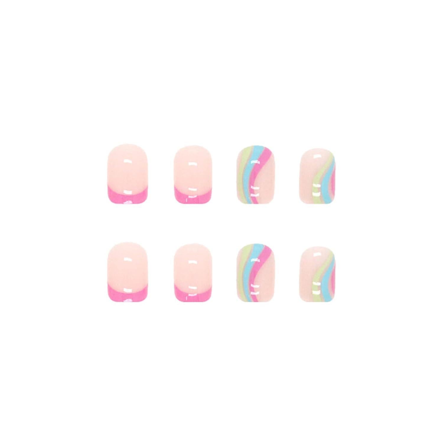 24 Stück Press on Nägel Rainbow French Wavy Pattern - Pastel