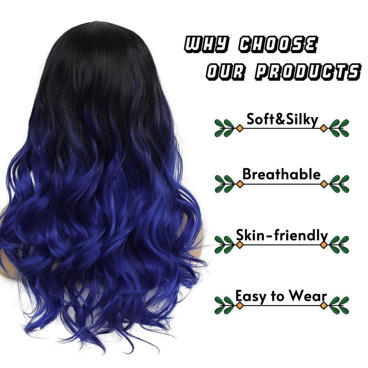 Ombré Blaue Lange Gewellte Synthetik-Perücke für Damen