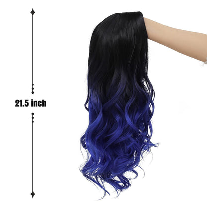 Ombré Blaue Lange Gewellte Synthetik-Perücke für Damen