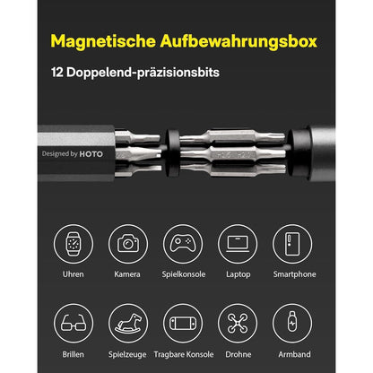 Feinmechaniker Schraubendreher Set 24in1 magnetisch S2 Stahl 360° Kappe Grau