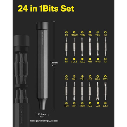 Feinmechaniker Schraubendreher Set 24in1 magnetisch S2 Stahl 360° Kappe Grau