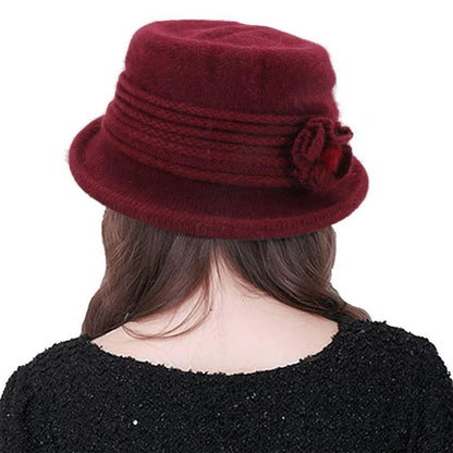 Damen Wollmütze Winter Beanie warm Strickmütze mit Schirm A-Weinrot