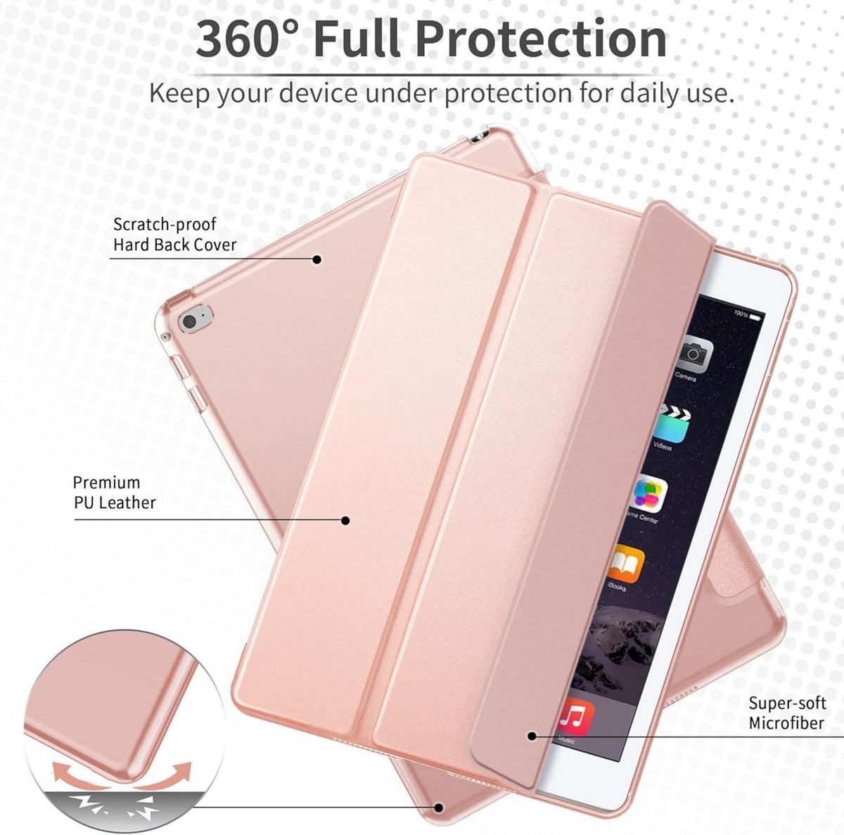 Hülle für iPad Air 2 Ultra Dünn Matt Roségold Auto aufwecken/Schlaf