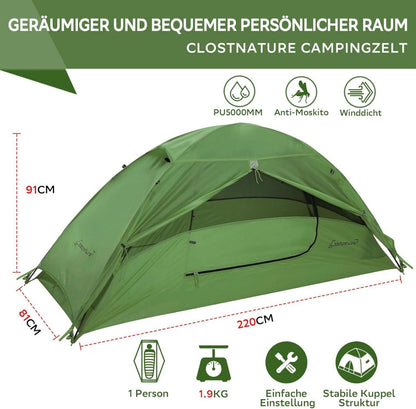 Clostnature 1-Personen Zelt Camping Wasserdicht Ultraleicht