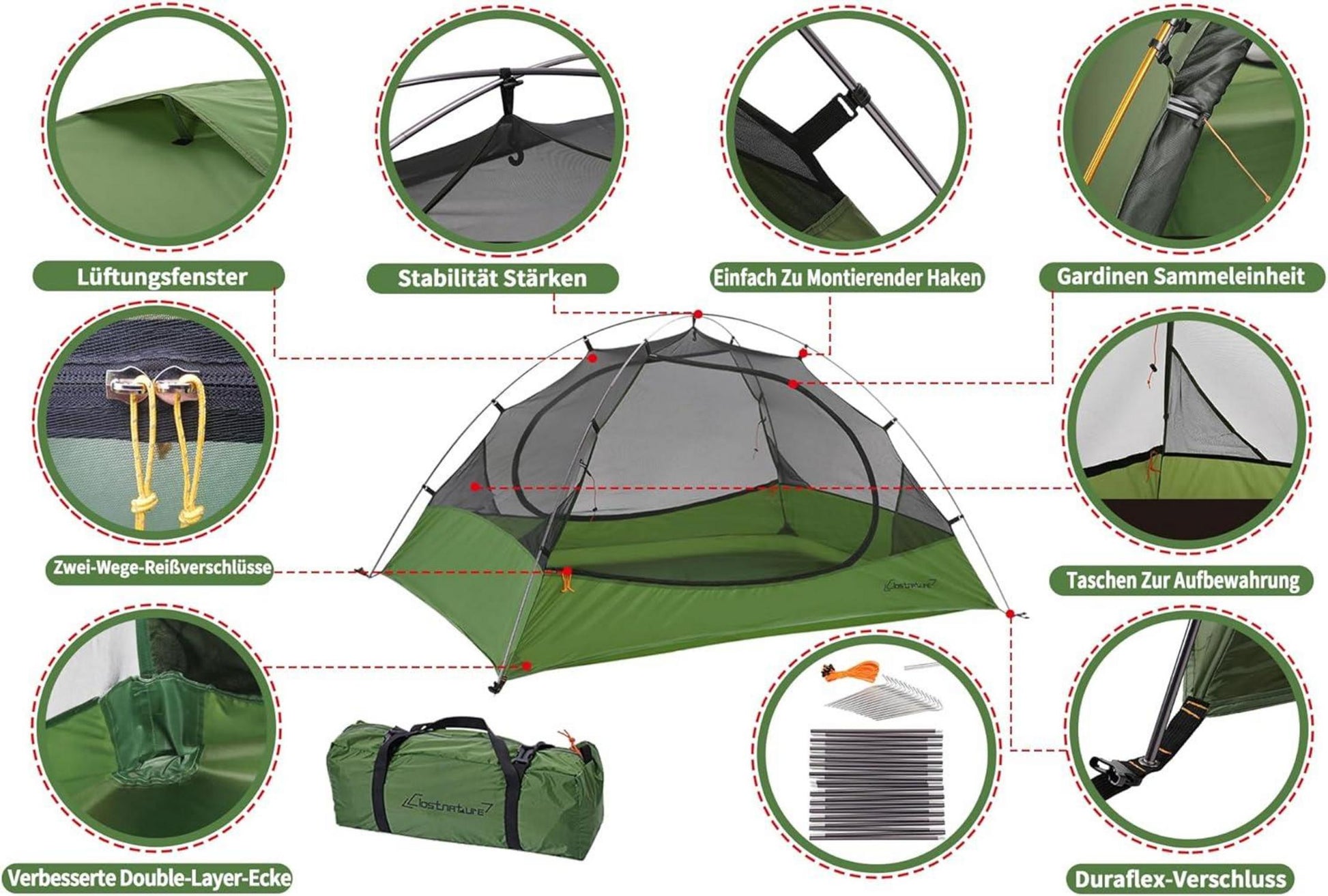 Ultraleichtes 1-Personen Zelt für Camping - Wasserdicht & kompakt