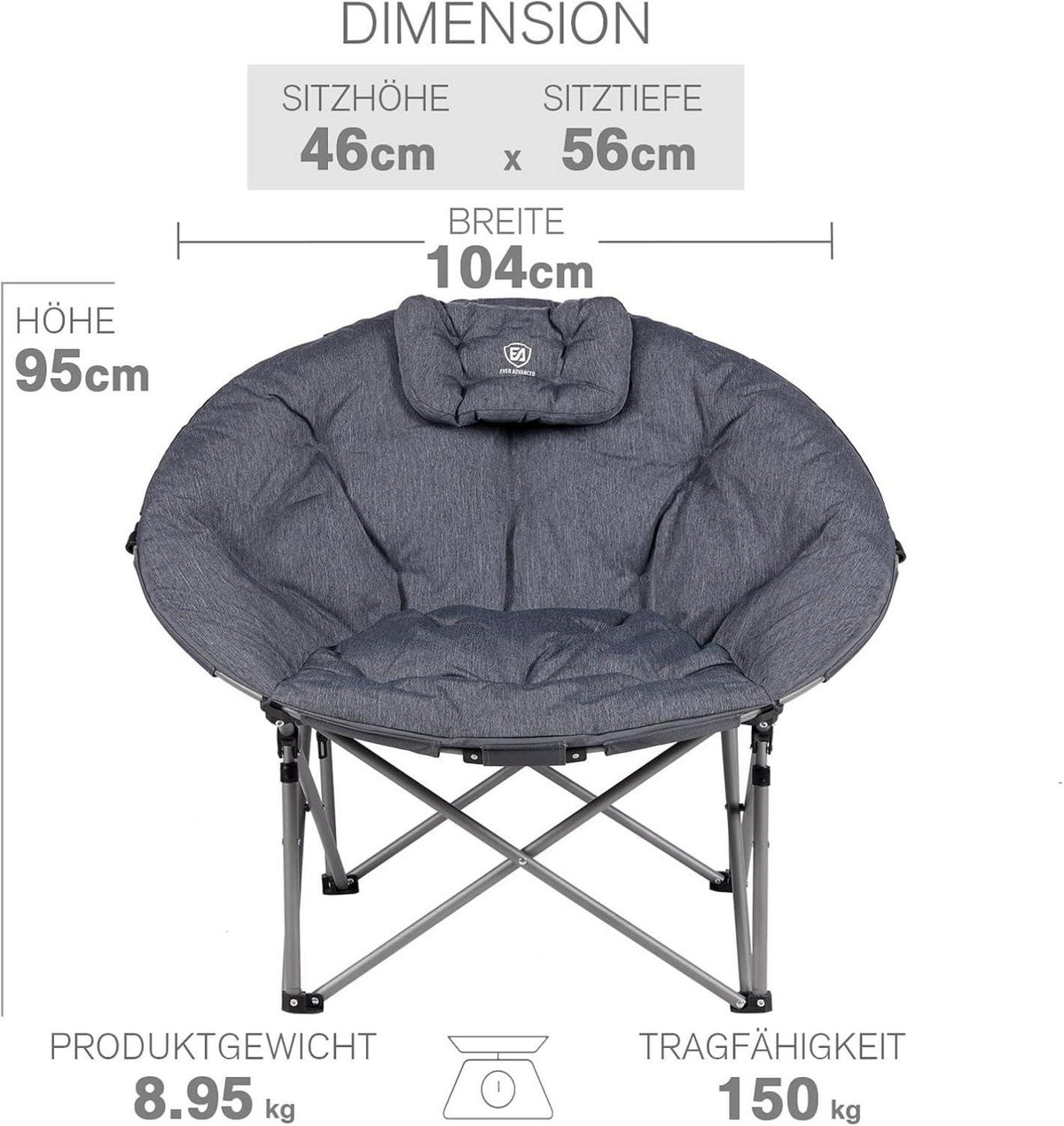 Luxus Campingstuhl XXL 150KG Dick Gepolstert mit Kissen