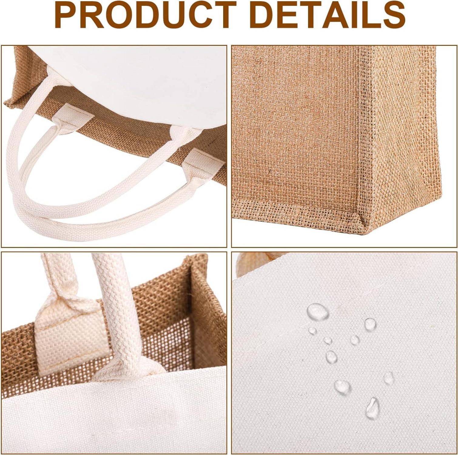 6er Set Jute-Tragetaschen wiederverwendbar mit wasserabweisender
