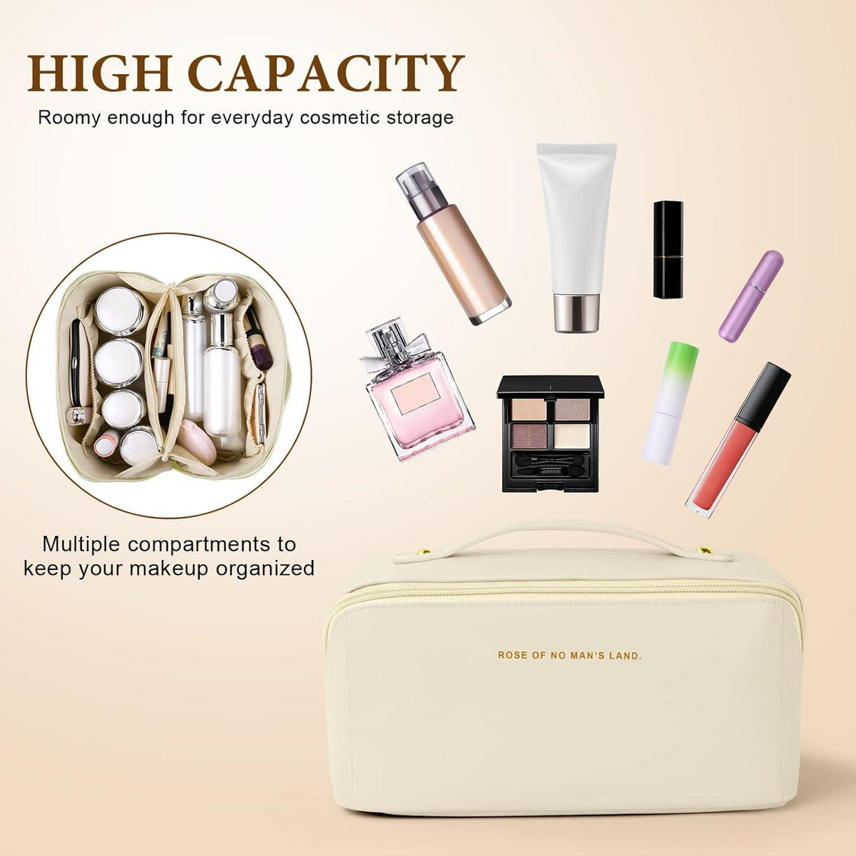 Aucuu Reise Kosmetiktasche PU Leder Tragbar Make-up Tasche Wasserdicht Große Kapazität Organizer
