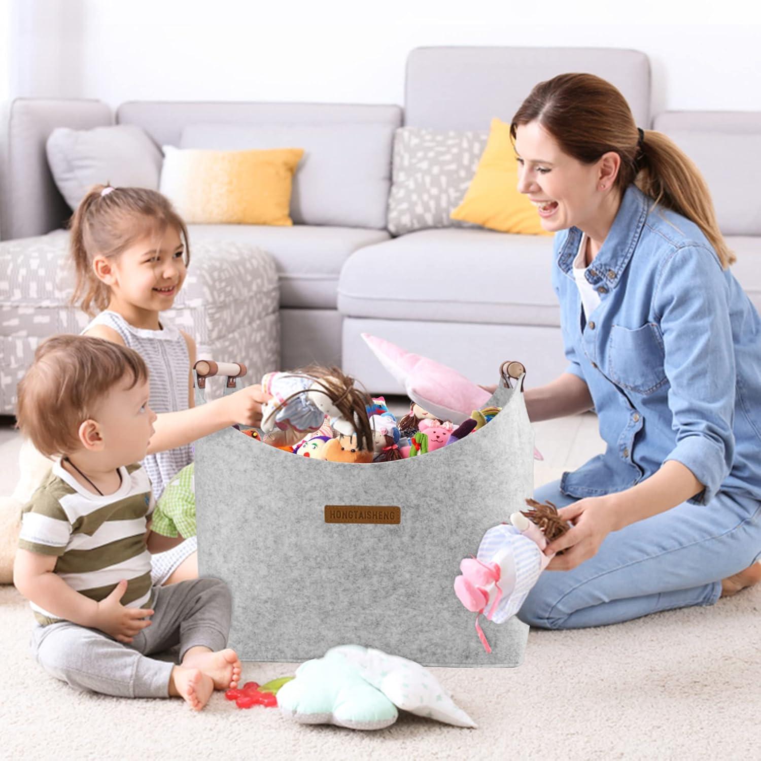 XL Brennholzkorb Filzkorb 45x40x32cm Hellgrau verstärkter Griff und